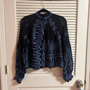 Free People Embroidered Mock Neck Top size S